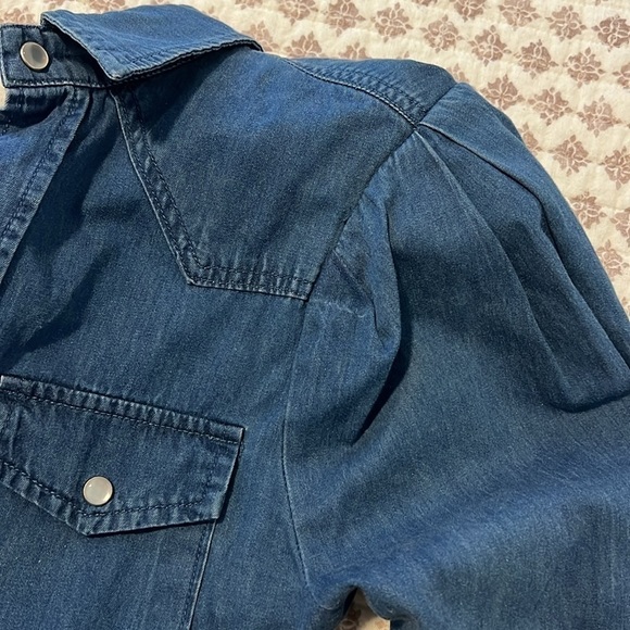 Torn by Ronny Kobo Denim Long Puff Sleeve Pearl Button Snap Front Size Medium - Picture 11 of 16